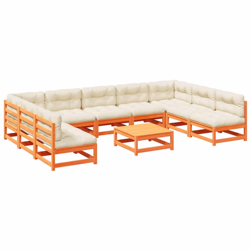 Maison Exclusive - Set Divani Giardino 10pz con Cuscini Marrone Cera Massello Pino