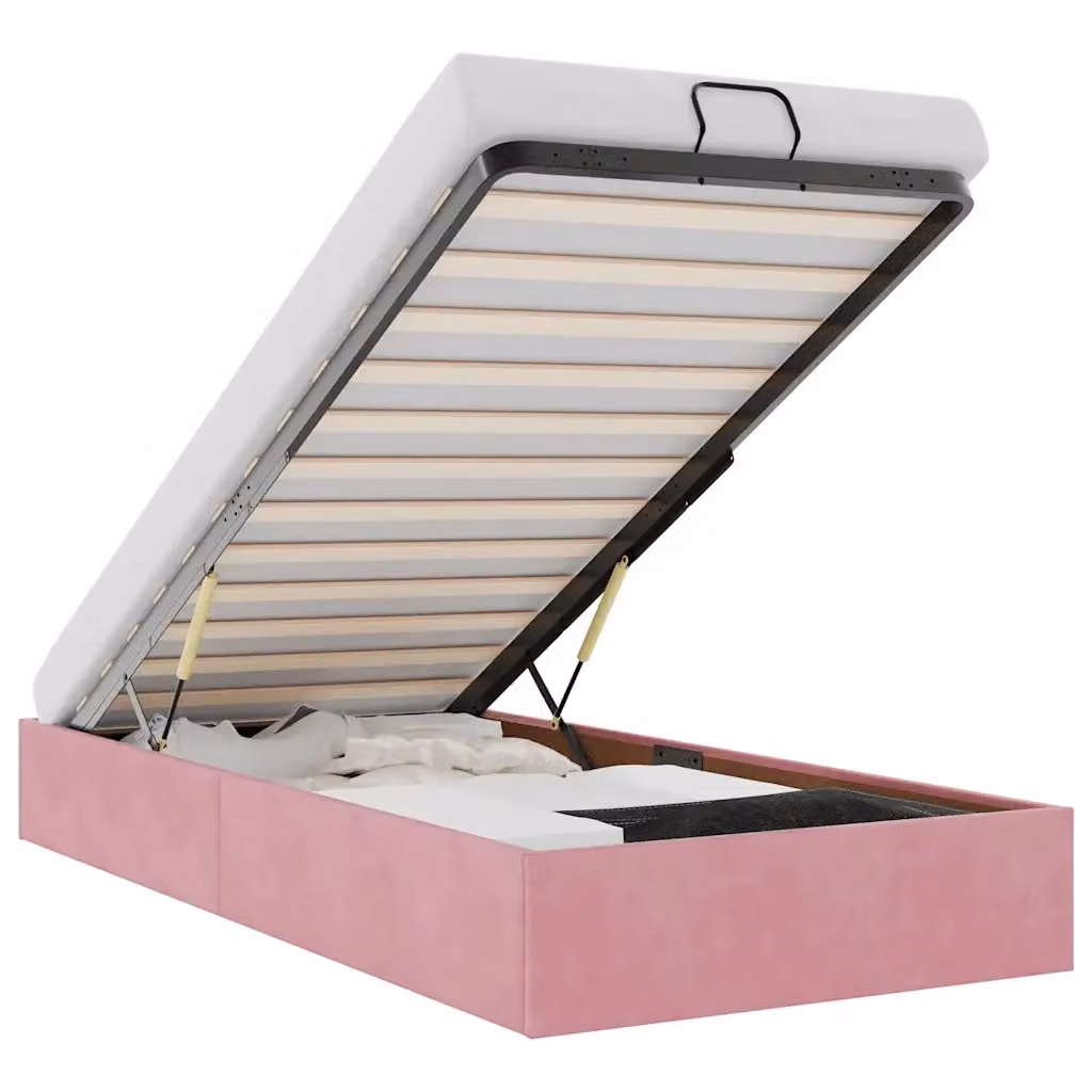 Struttura Letto con Contenitore a Sollevamento vidaXL in Velluto Rosa L: 200 cm, P: 100 cm, H: 140 cm – 2