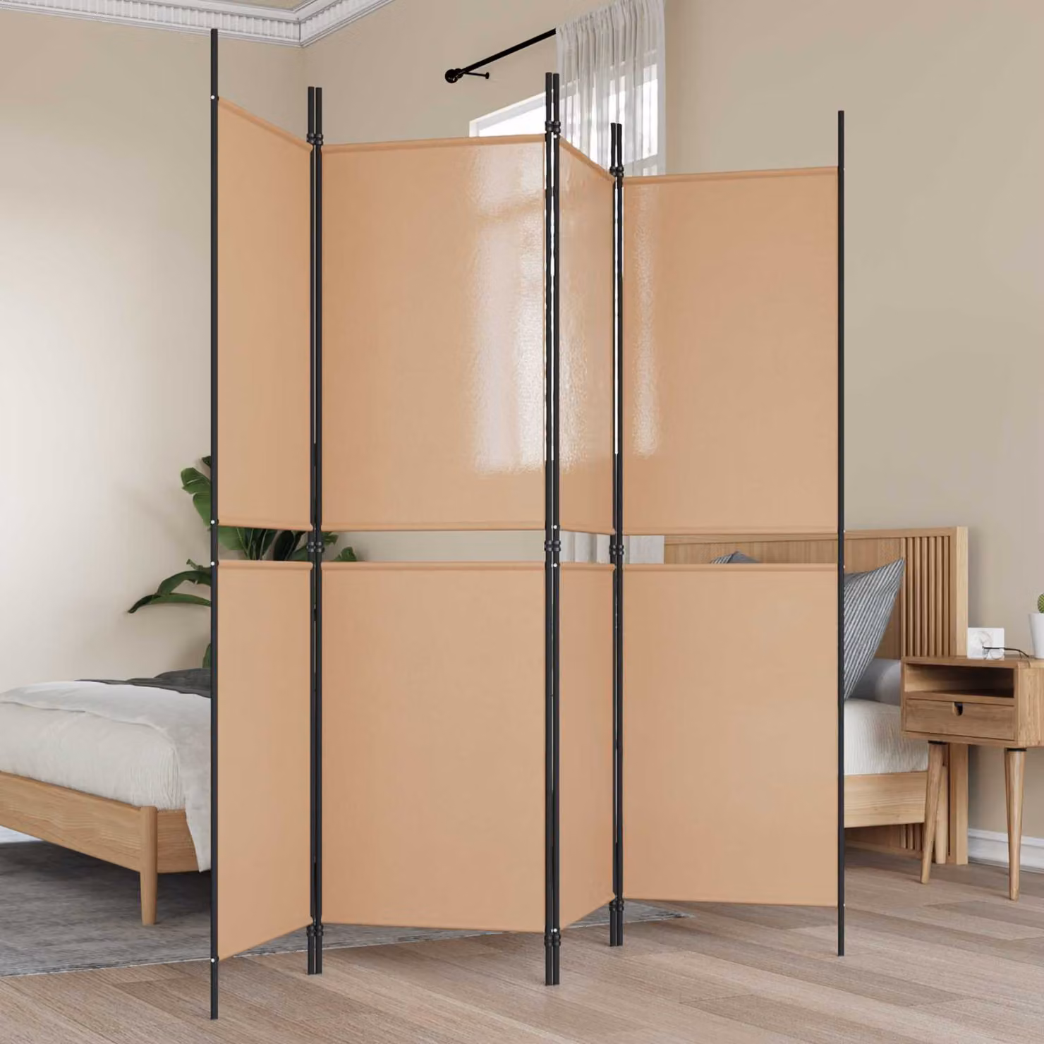 Paravento a 4 pannelli vidaXL in tessuto e metallo, Beige, L: 200 cm x H: 180 cm