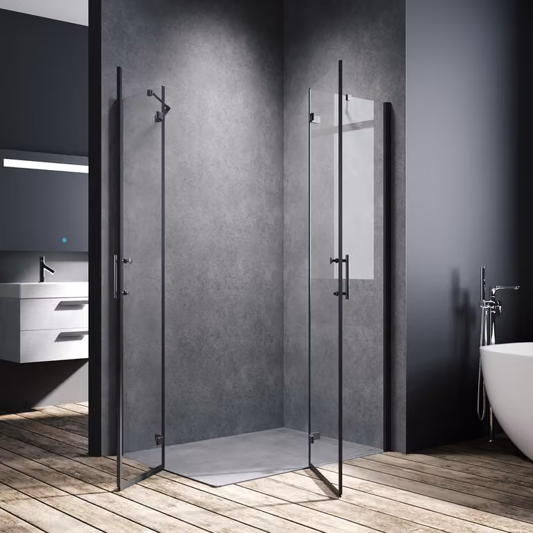 SONNI cabina doccia nera ingresso angolare doccia porta a battente cabina doccia nano vetro angolare 90x120x195cm vetro di sicurezza ESG 6mm