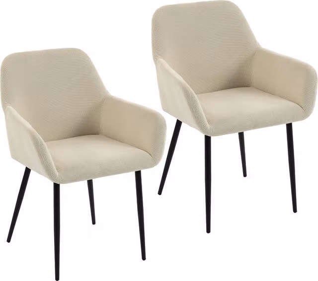 Set di 2 sedie da pranzo HOMCOM in velluto a coste con braccioli, colore beige