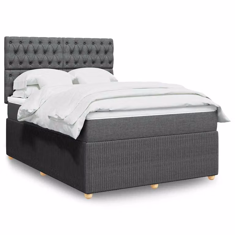 vidaXL Giroletto a Molle Ibrido con Materasso in Tessuto Grigio e Bianco L/P/H: 140 x 190 x 150,5 cm