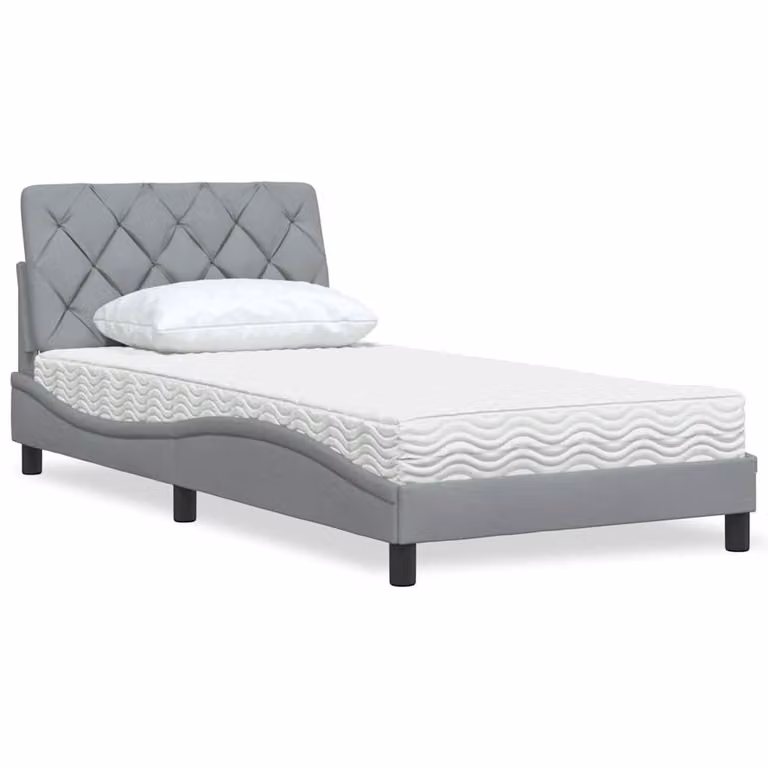 Letto con Materasso vidaXL in Tessuto Grigio e Bianco, Dimensioni: 100 x 200 cm