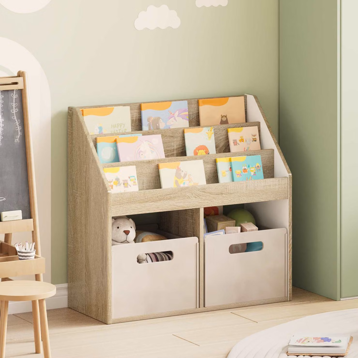 Libreria per bambini vidaXL moderna in MDF color rovere sonoma, L: 72,5 cm, P: 29,5 cm, H: 69 cm
