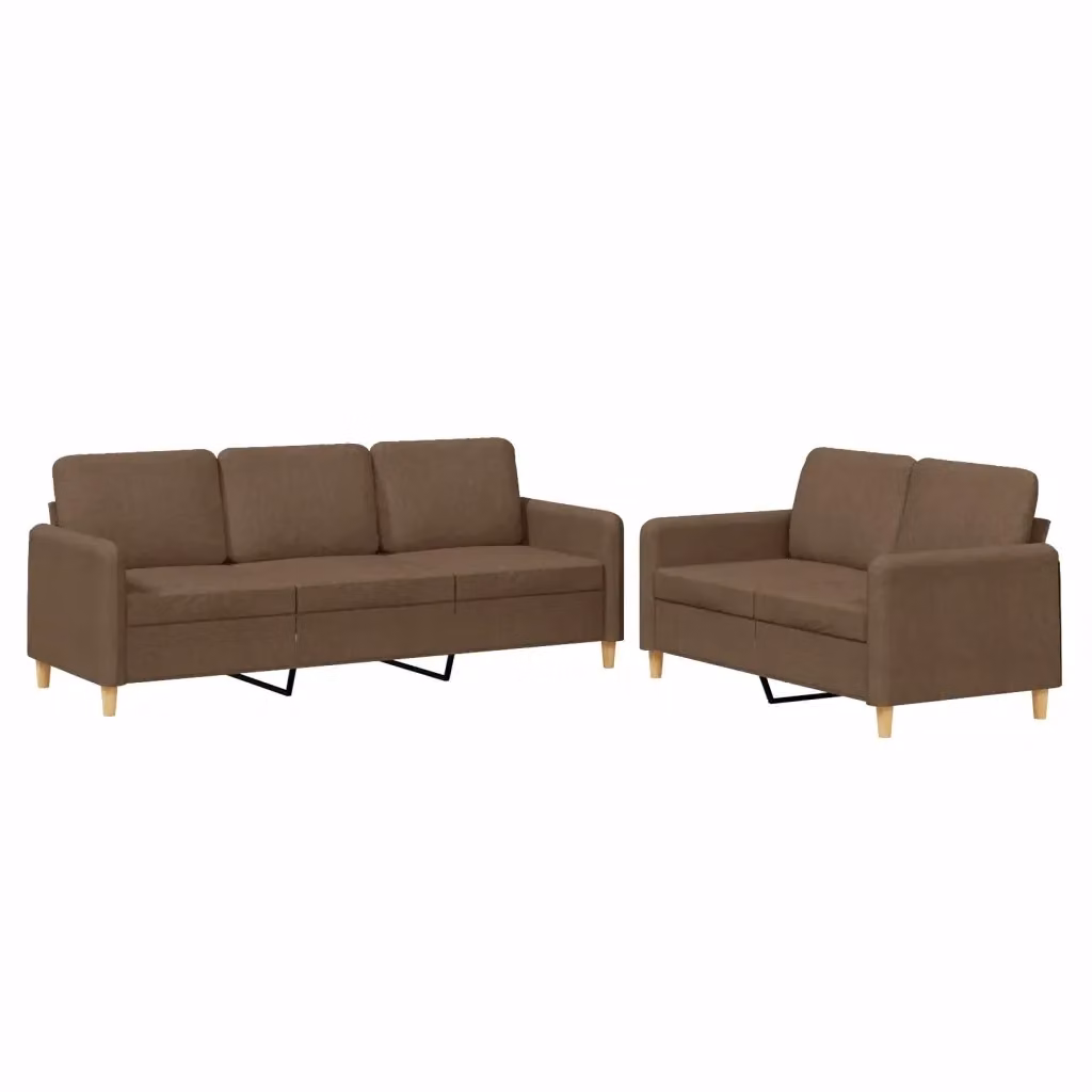 Set di 2 Divani vidaXL Moderni in Tessuto Marrone con Cuscini per Soggiorno o Giardino – 2
