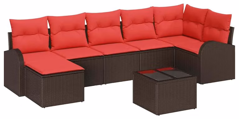 Set di divani con cuscino 8 pcs Marrone e Rosso polyrattan