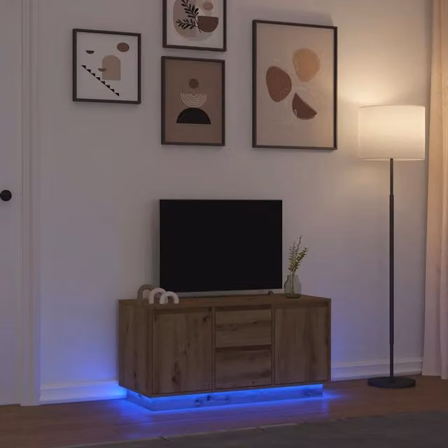 Mobile Porta TV Moderno vidaXL in Rovere con Luci LED Integrate, Marrone, L 100 x P 41 x H 50 cm – 1