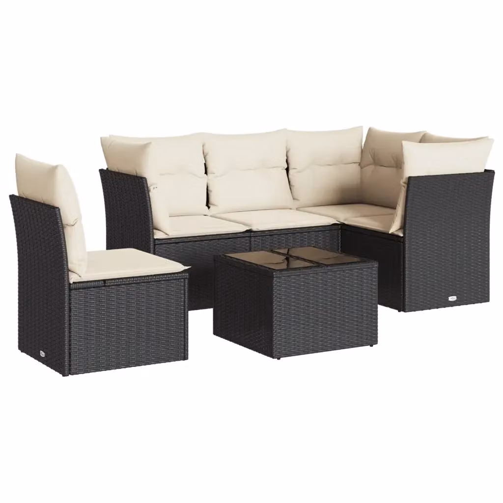 vidaXL Set Divano da Giardino 6 pz a L con Cuscini Nero in Polyrattan e Tavolino da Esterno – 2