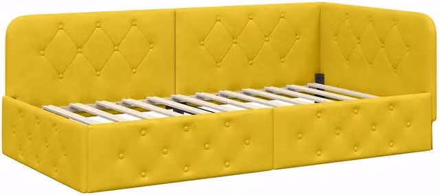 Letto singolo | Letto per adulti | Cornice del letto ad angolo Giallo 100 x 200 cm Velluto