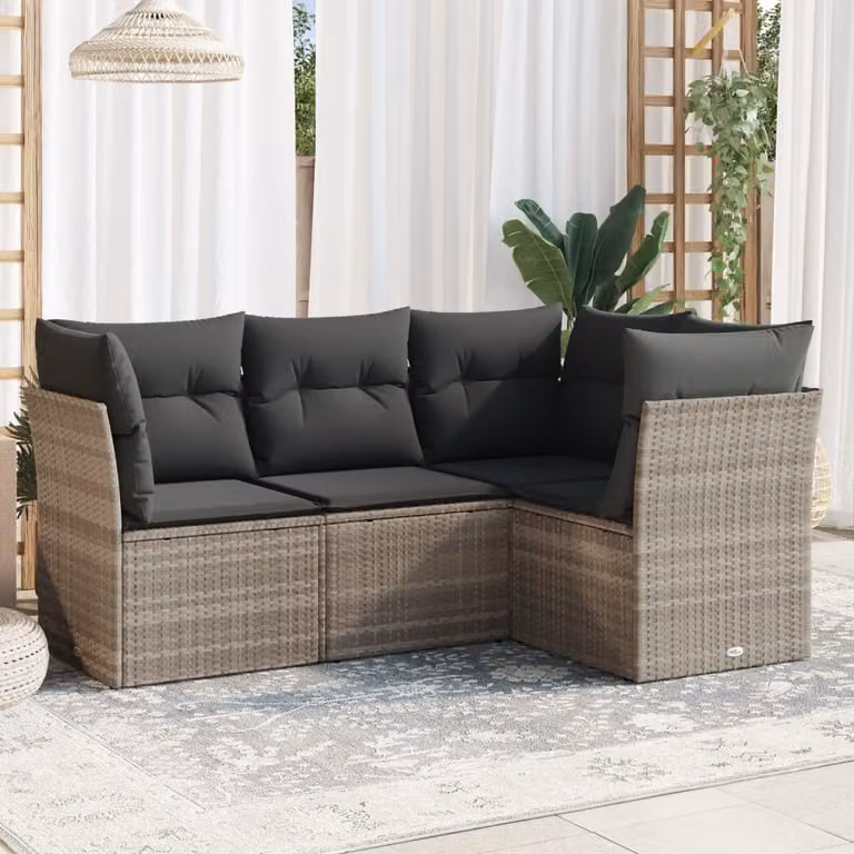 vidaXL Set Divano da Giardino a L con Cuscini Grigio Moderno in Polyrattan e Acciaio