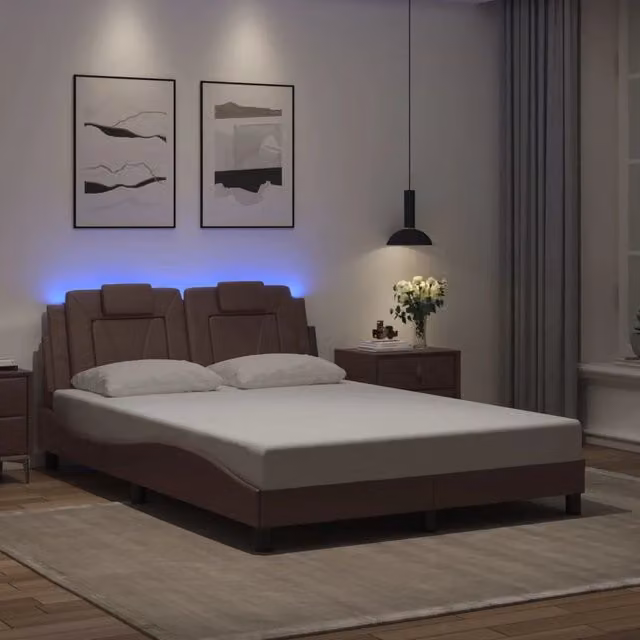 Giroletto Viana vidaXL con LED e porta USB, Marrone, L: 140 cm, P: 190 cm – 1