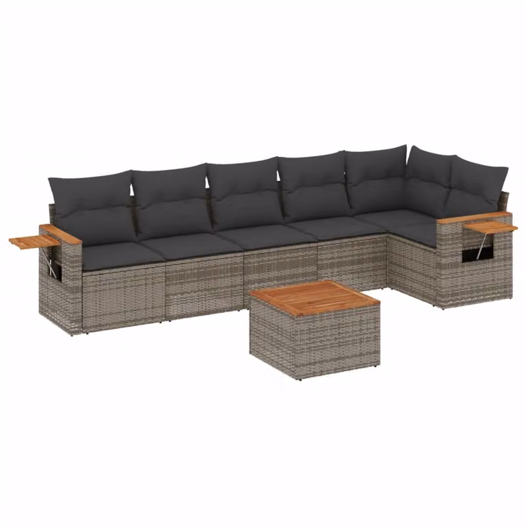 Set Divani da Giardino 7 pz con Cuscini Grigio in Polyrattan