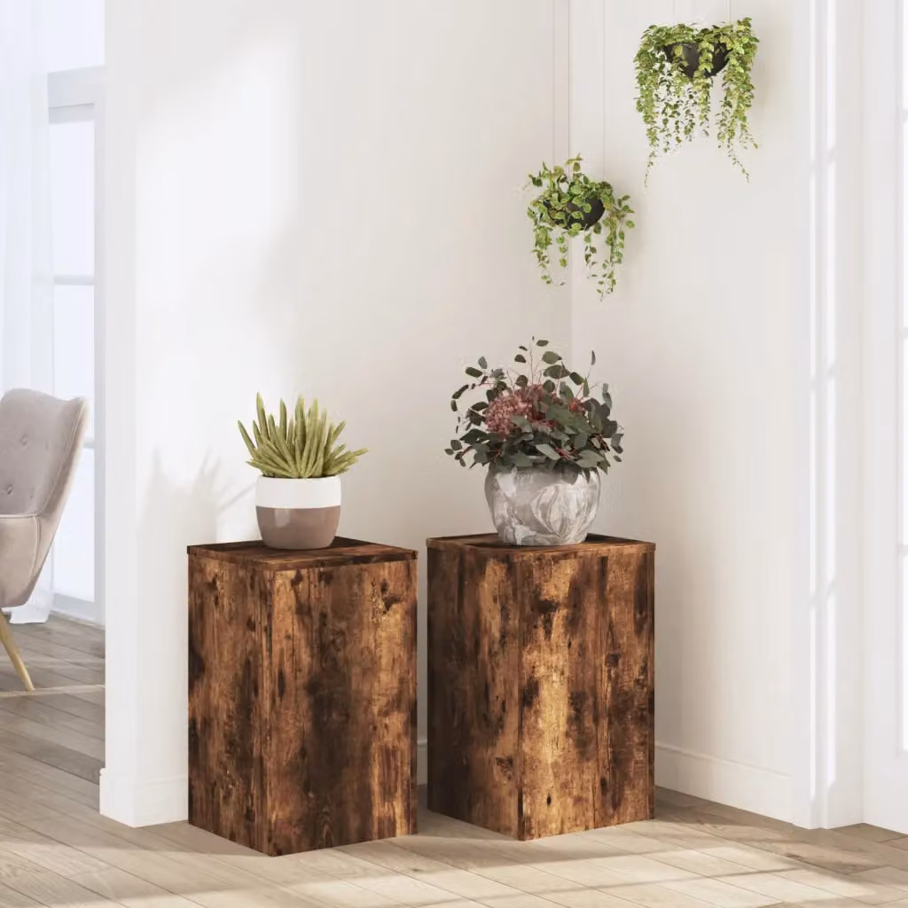 Set di 2 supporti per piante vidaXL in legno color rovere, L/P/H: 30 x 30 x 50 cm