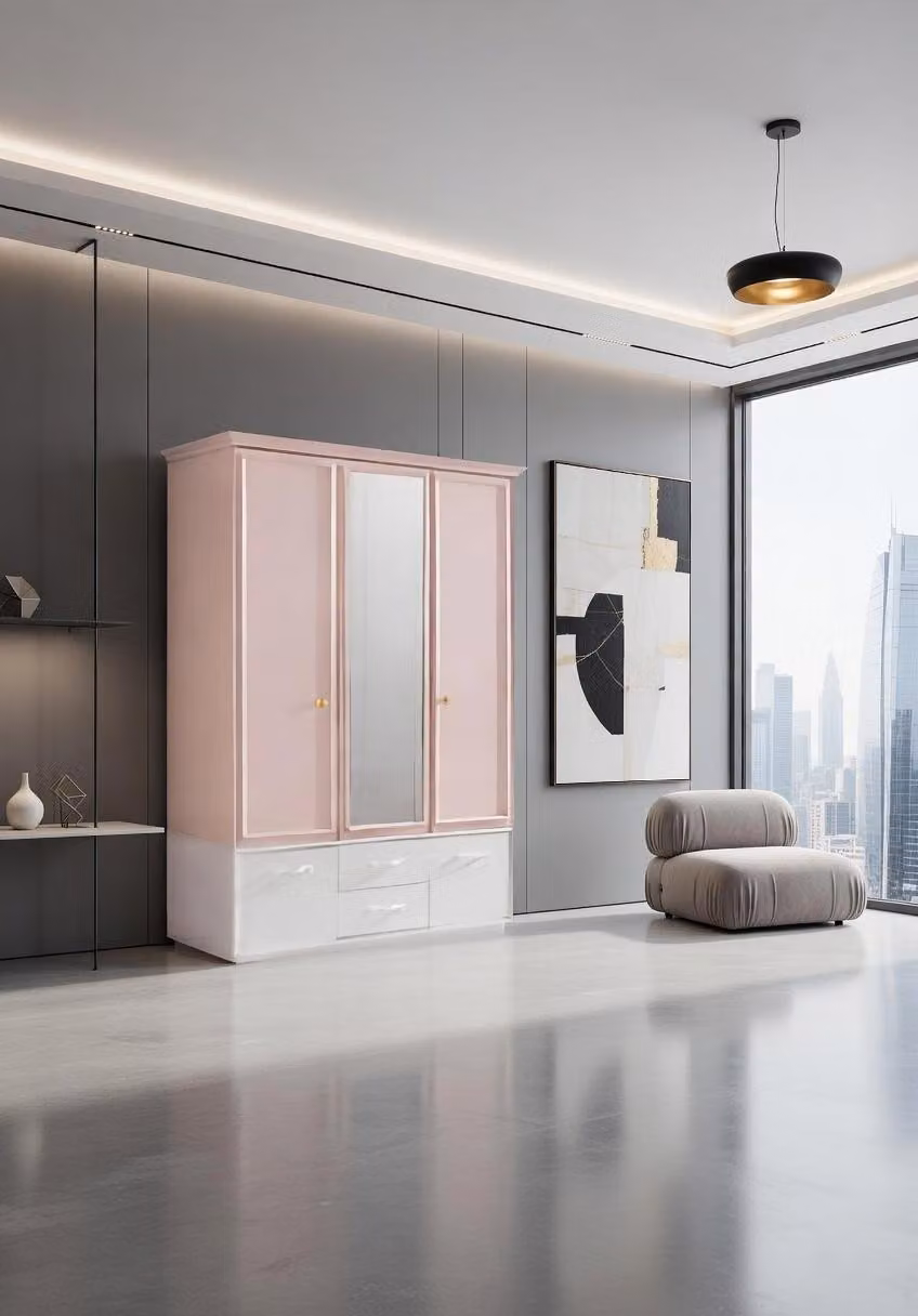 Armadio dal design moderno, dotato di specchio e 3 ante