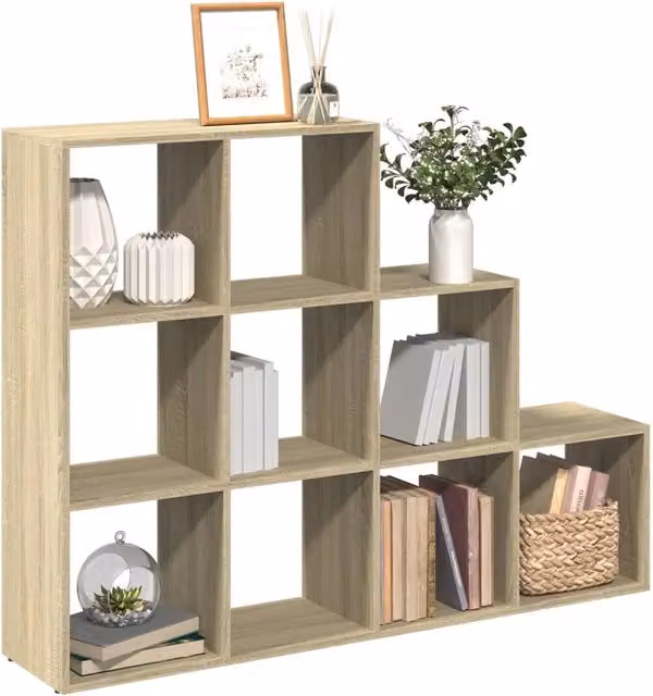 Libreria a scala Design Mania con 4 ripiani in stile moderno, colore rovere e beige, L: 137,5 cm, P: 29 cm, H: 103,5 cm