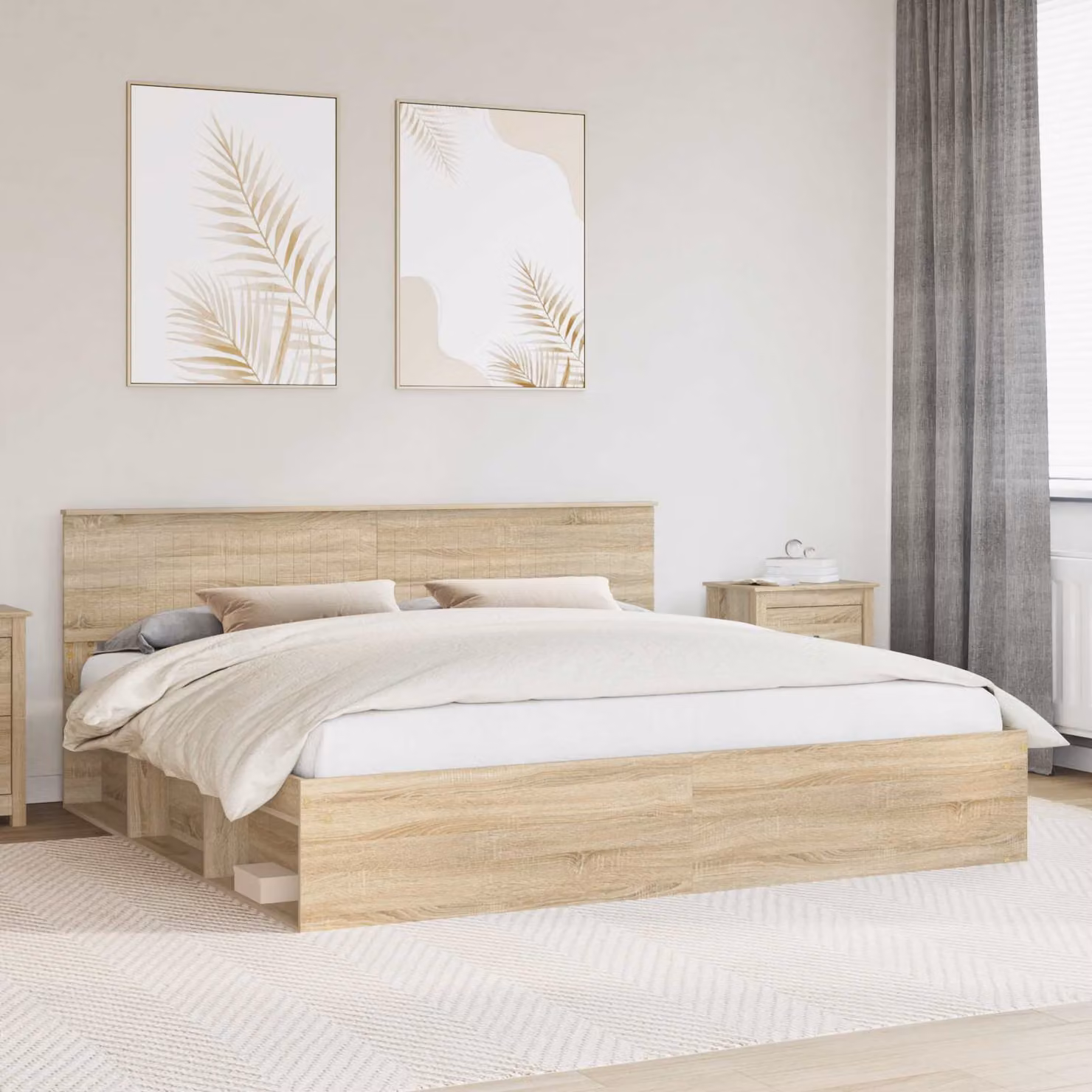 Struttura del letto vidaXL in pino massello marrone con scomparti laterali L/P/H: 200 x 200 x 40,61 cm