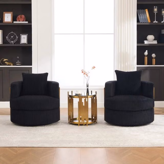Poltrona Relax Girevole ¨C Minimal ¨C Nero Cord Imbottita con Braccioli Soggiorno Camera