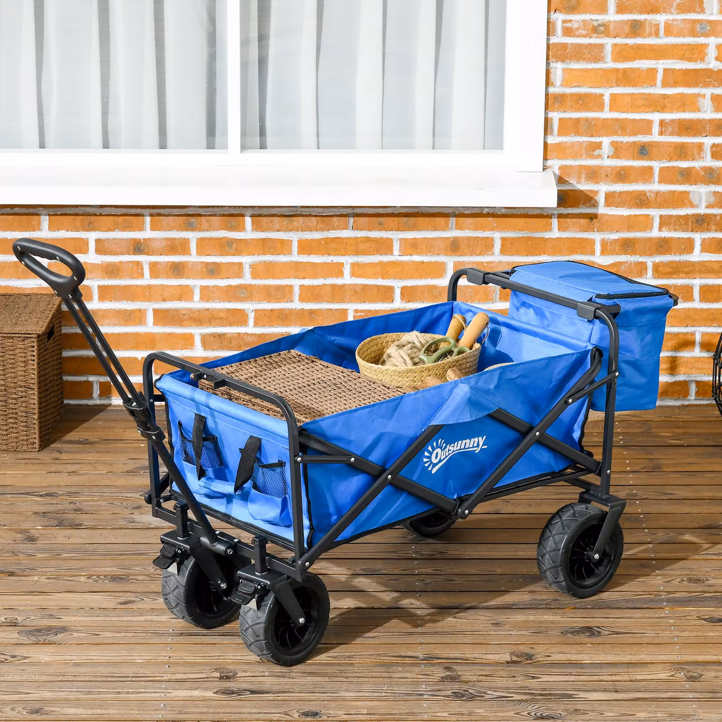 Outsunny Carrello da Giardino Blu con Maniglia Telescopica, Borsa Termica da 15L e Capacità 110L in Acciaio e Tessuto – 2