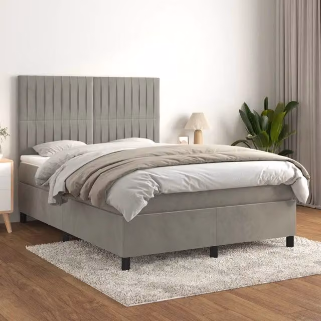 Letto Ibrido con Giroletto a Molle e Materasso vidaXL in Velluto Grigio e Bianco L/P/H: 193 x 144 x 128 cm