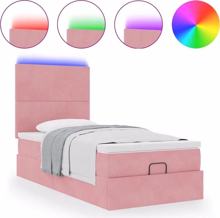Struttura Letto Pouf con Materassi Rosa 100x200 cm Velluto