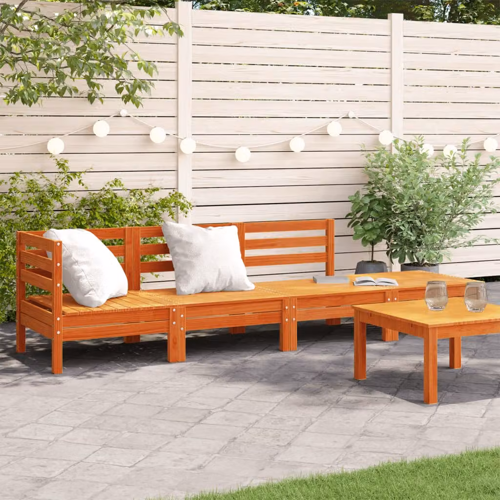 vidaXL Divano da Giardino a 4 Posti in Legno di Pino Cerato Marrone con Cuscini