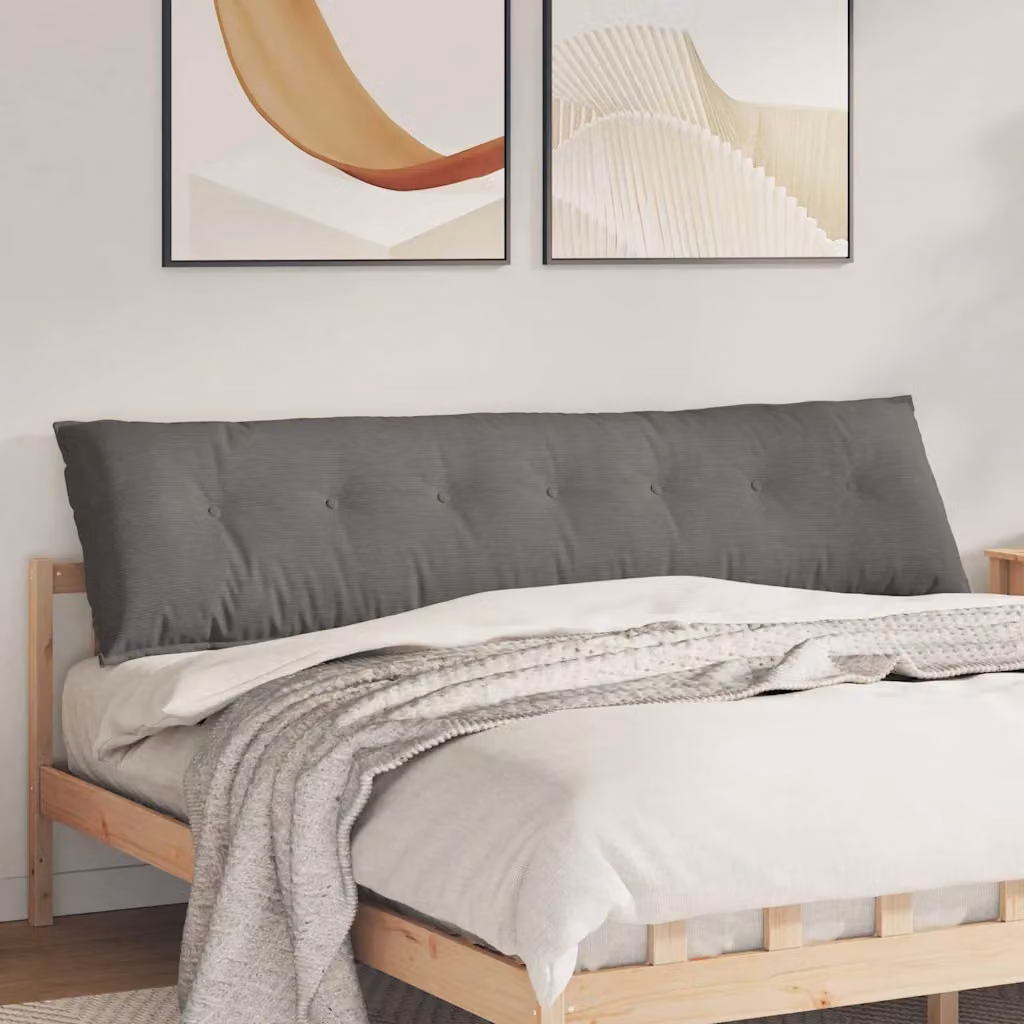 Cuscino per schiena vidaXL in tessuto di velluto a coste grigio, L 200 cm x P 50 cm