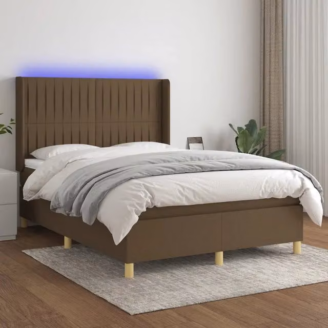 Letto Ibrido con Materasso e Illuminazione LED vidaXL, Marrone Scuro e Bianco, L/P/H: 140 x 200 x 128 cm