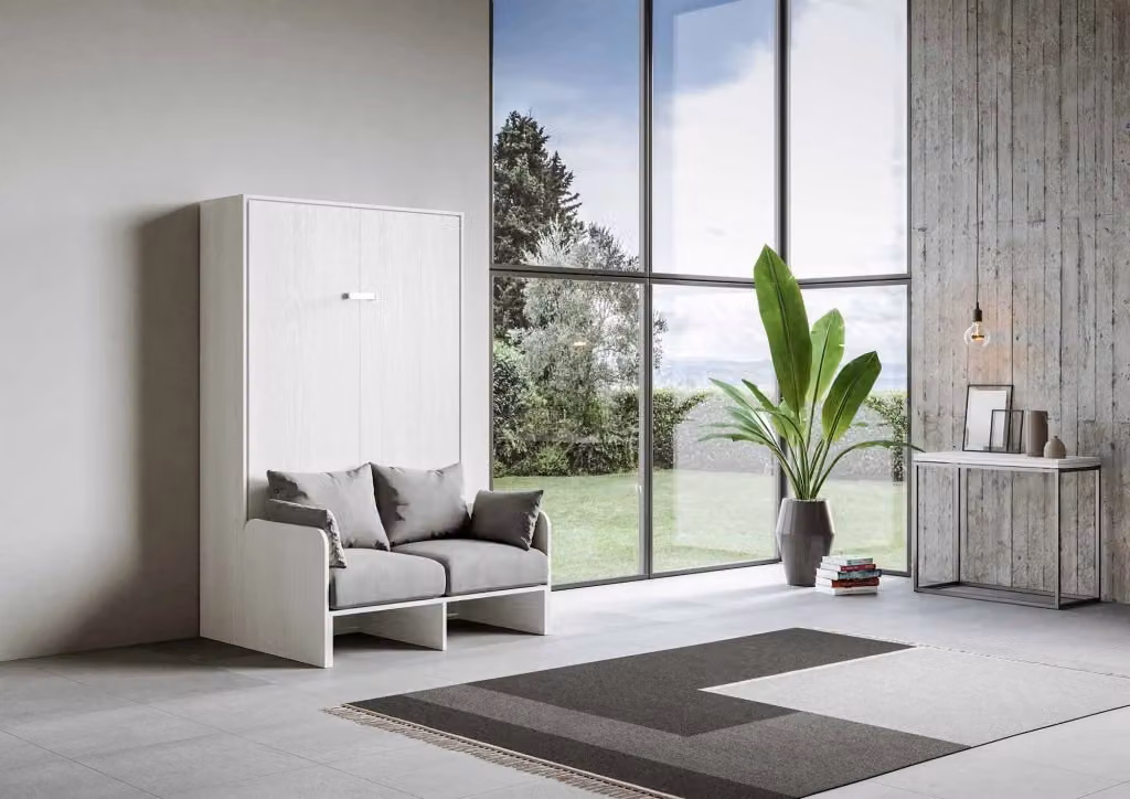 Letto contenitore a scomparsa GIORDANOSHOP modello Kentaro con divano, Bianco – 2