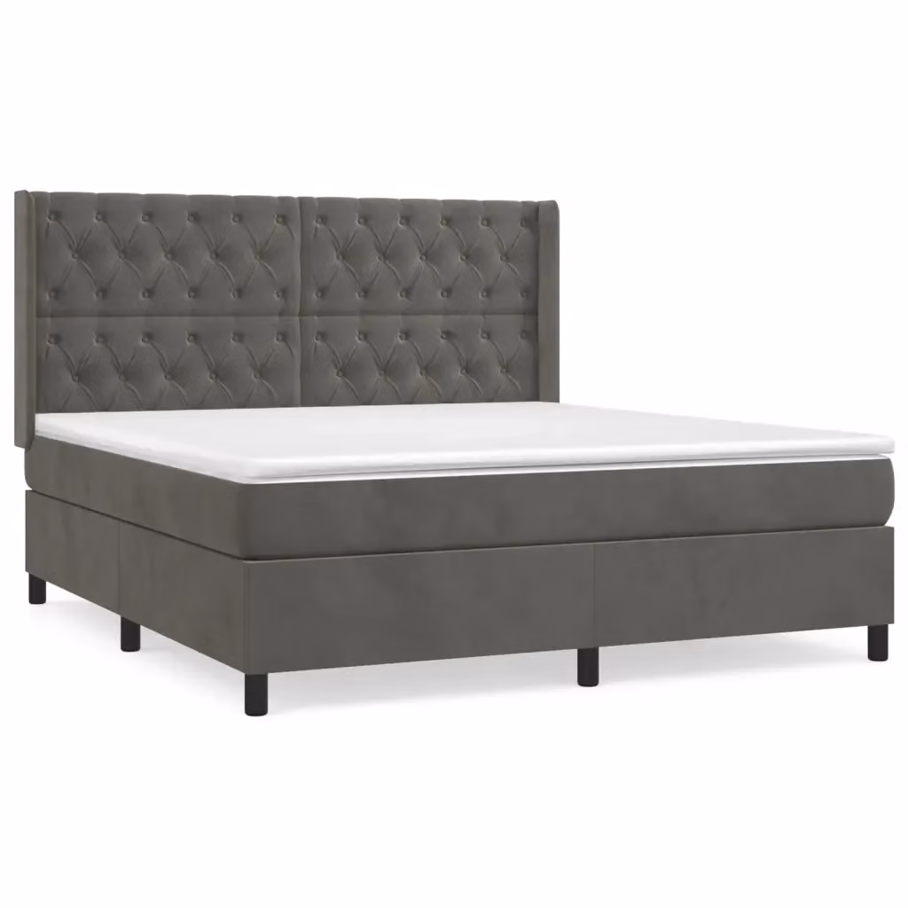 Letto Ibrido vidaXL con Giroletto a Molle e Materasso in Velluto Grigio e Bianco L/P: 160 x 200 cm – 2
