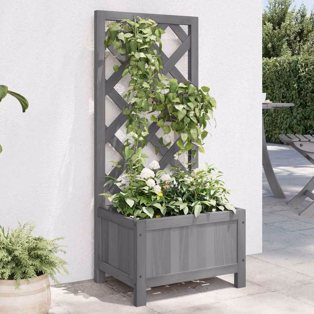 Fioriera con Traliccio vidaXL in Legno di Abete Grigia L: 40 cm, P: 30 cm, H: 90 cm