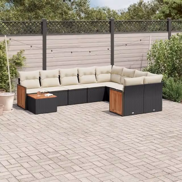 Set Divani da Giardino 10pz con Cuscini in Polyrattan Nero 3227995