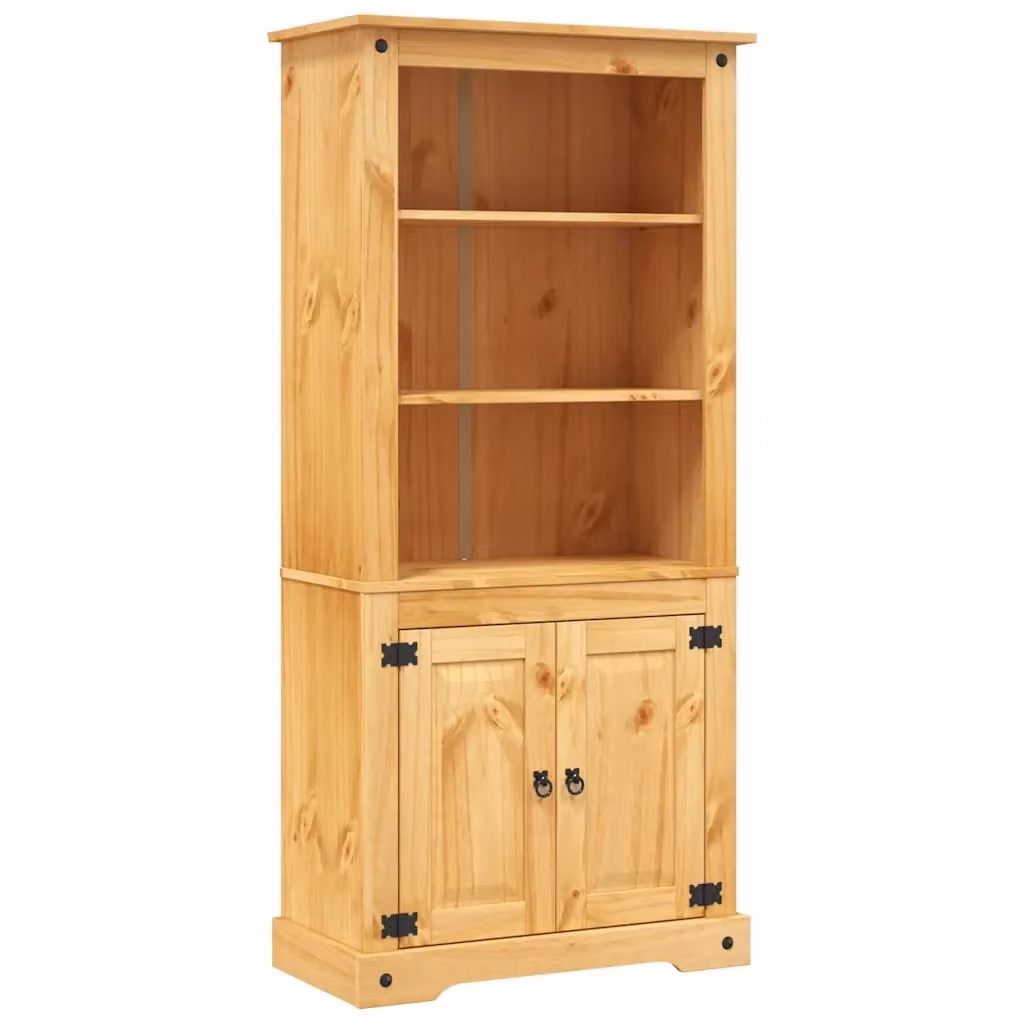Credenza in legno di pino stile rustico vidaXL con ante a battente e ripiani interni, marrone e nero, L: 80 cm, P: 40 cm, H: 170 cm – 2
