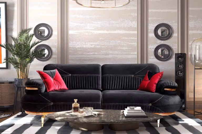Designer Schwarzer 3-Sitzer Luxus Wohnzimmer Couch Dreisitzer Textil