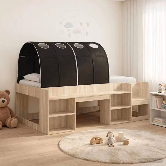 Letto con Tunnel 3 pz Rovere Sonoma e Nero Legno ingegnerizzato 3423640