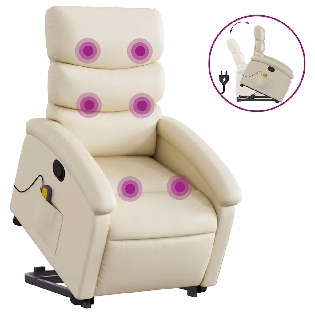 Poltrona Alzapersona Reclinabile con Assistenza Elettrica vidaXL in Similpelle Beige – 2