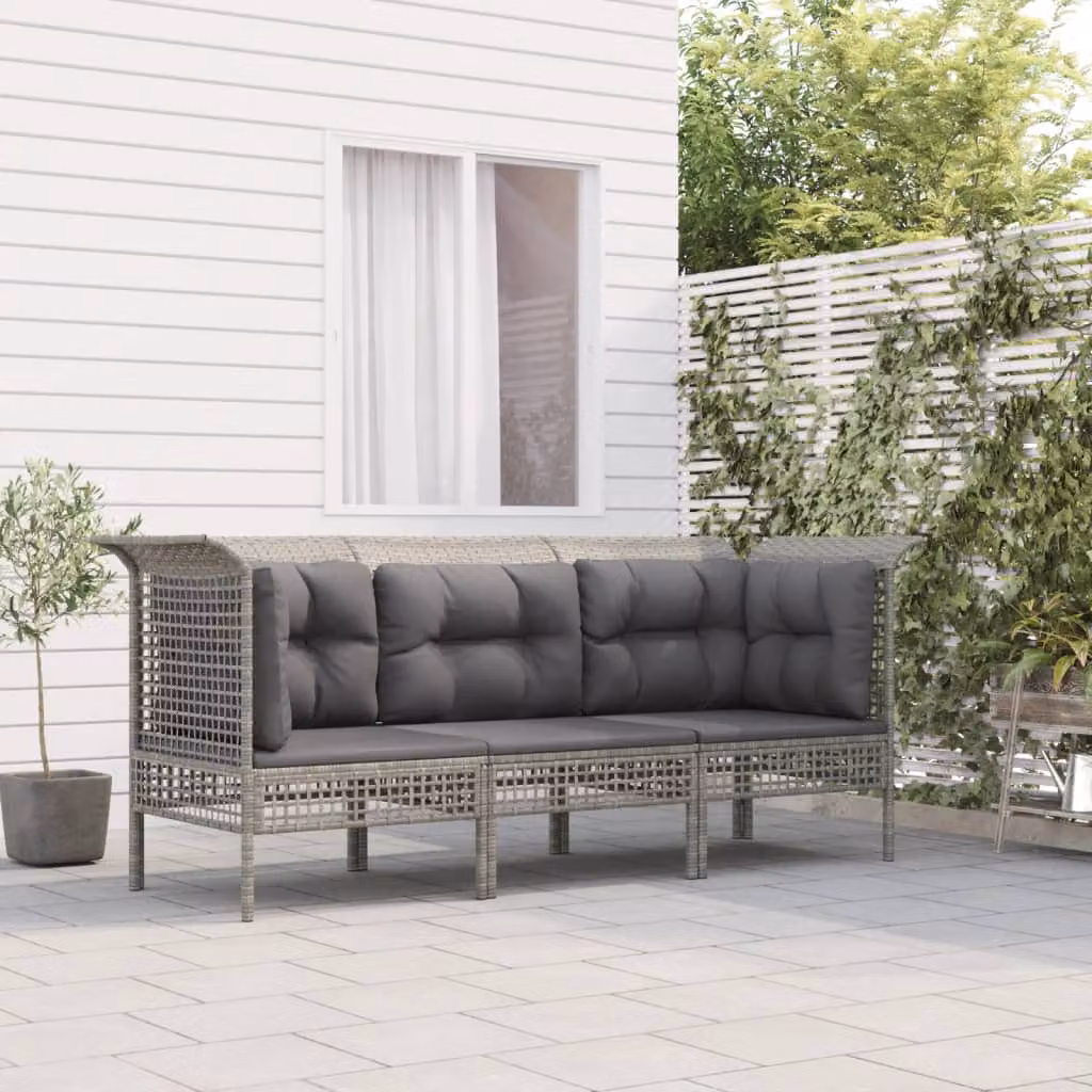 Set di divani da giardino vidaXL a forma di L con cuscini, struttura in metallo e rattan, colore grigio