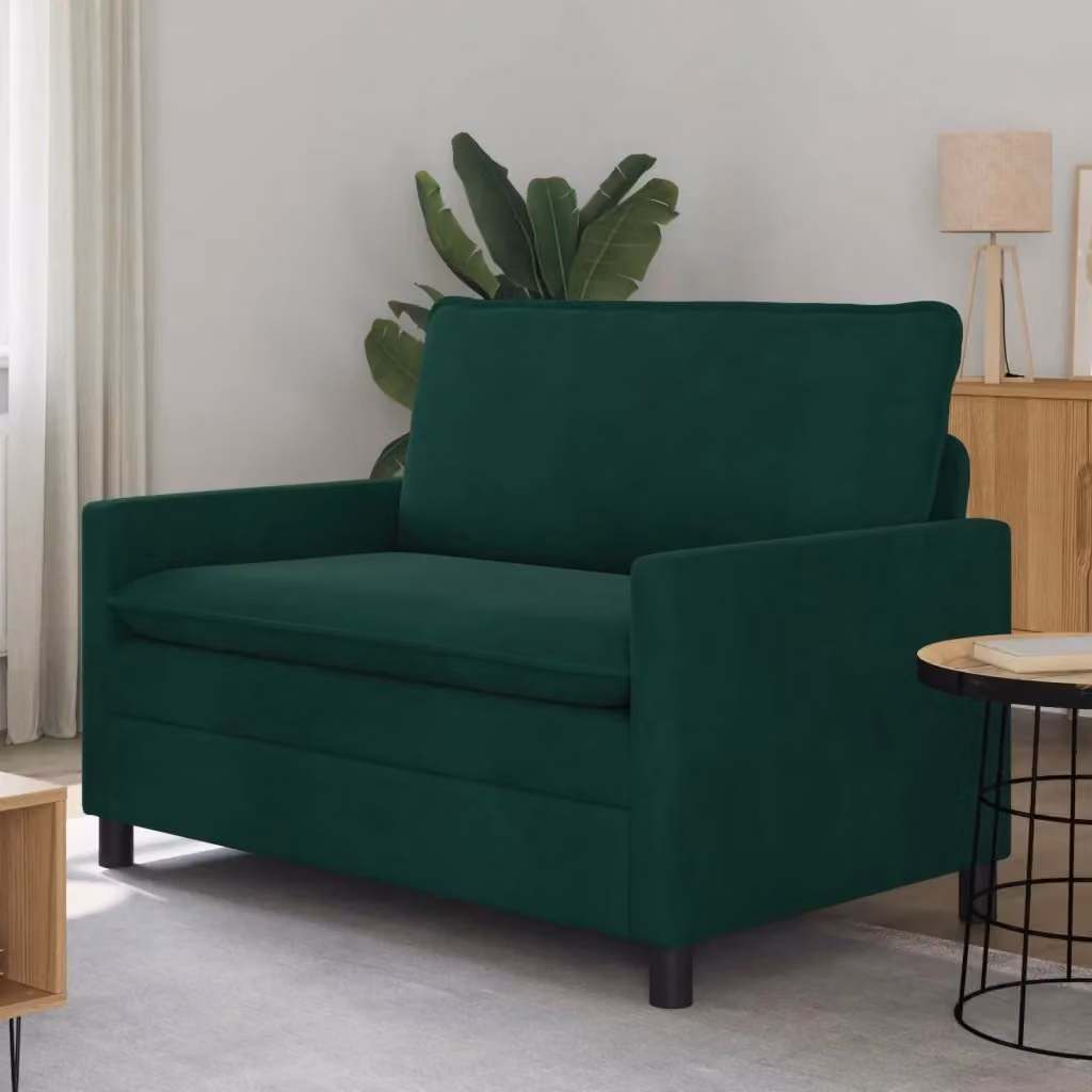 Divano moderno in velluto verde e nero per soggiorno o camera da letto L: 126 cm, P: 81 cm, H: 87,5 cm – 2