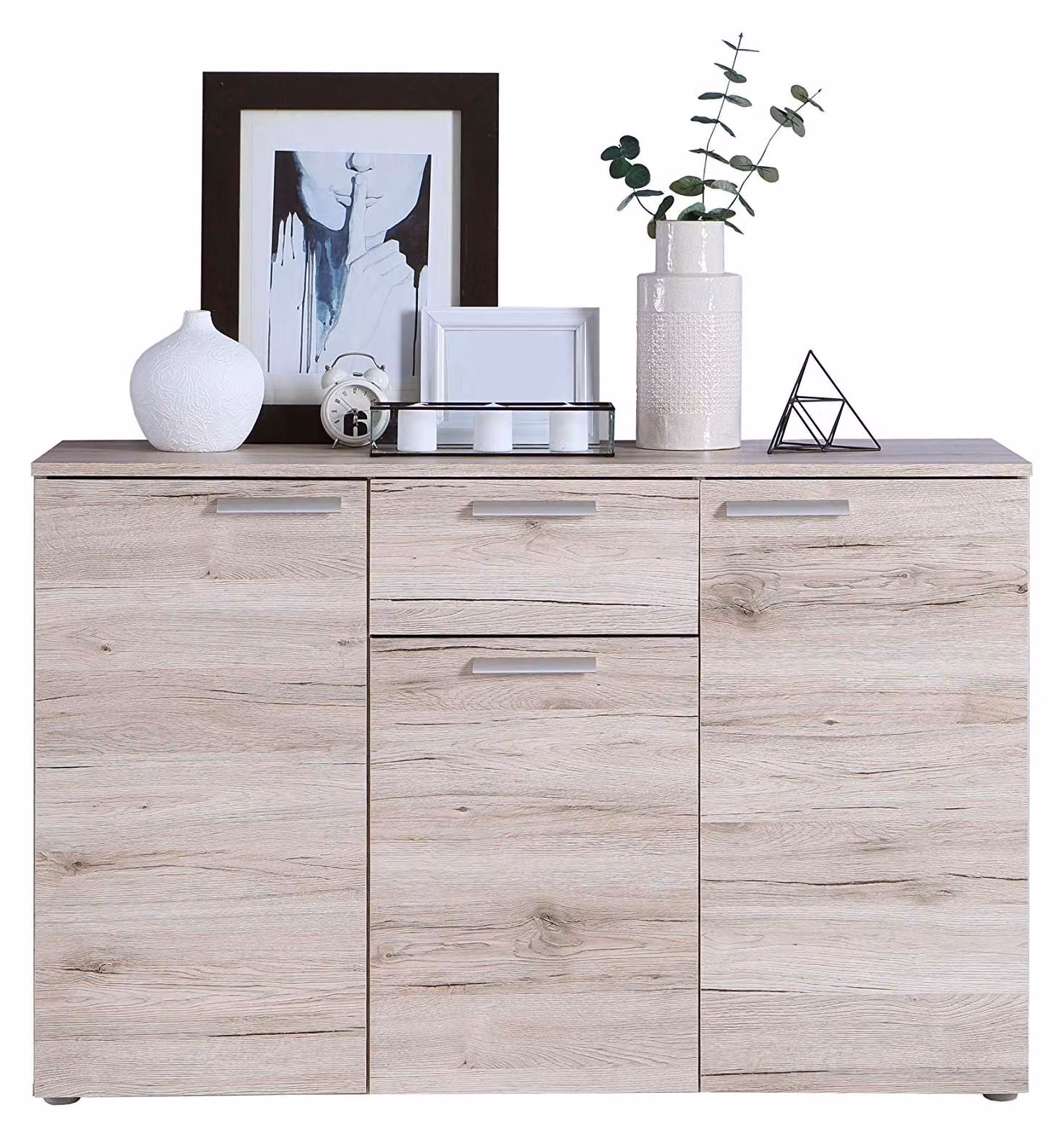 FORTE: Comodino con 3 ante e 1 cassetto, realizzato in materiale composito, finitura "Sandeiche" (rovere chiaro), dimensioni 41,5