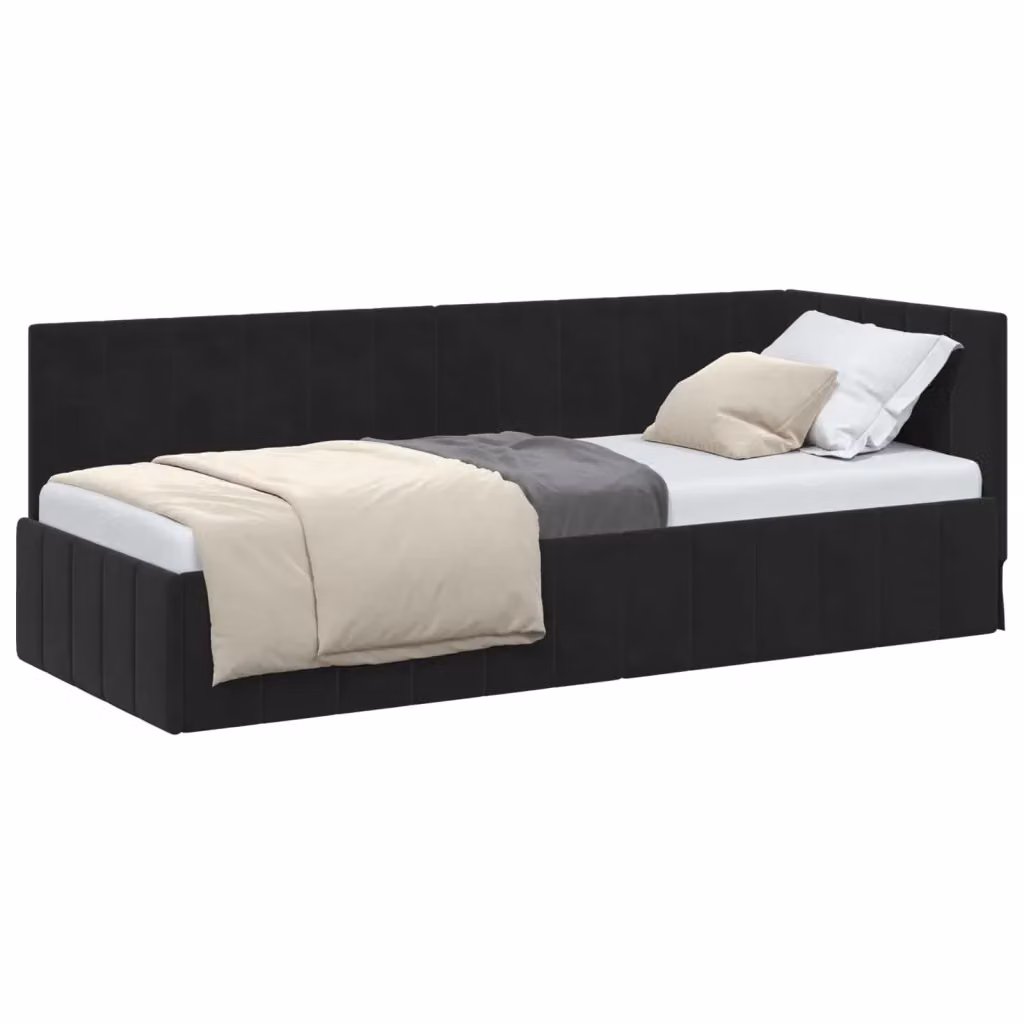 Cornice del letto ad angolo vidaXL in velluto nero L 200 x P 80 cm, H 84 cm – 2