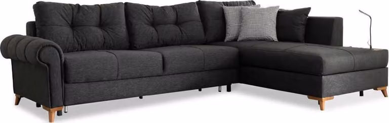 Schwarzes Ecksofa Moderne L-Form Couch Wohnzimmer Polster Eckcouch