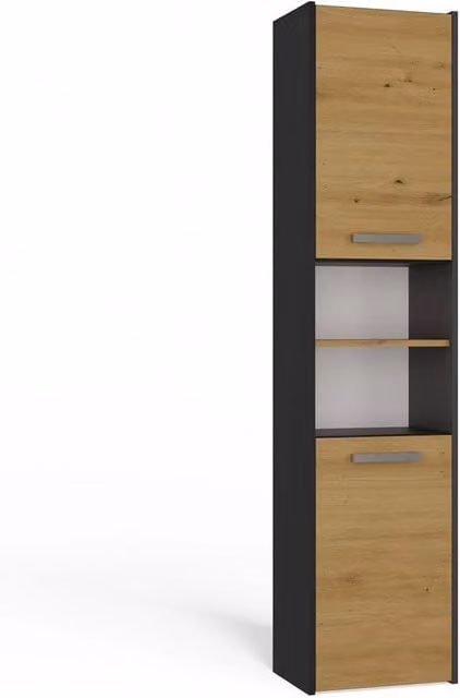 Colonna bagno SARA S40 antracite e rovere artisan con ante a battente e ripiani aperti, L: 40 cm, P: 30 cm, H: 170 cm