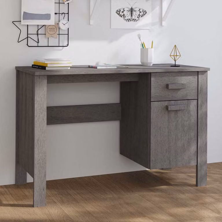 Scrivania da ufficio vidaXL HAMAR in legno di pino e MDF, Grigio, L: 113 cm, P: 50 cm, H: 75 cm