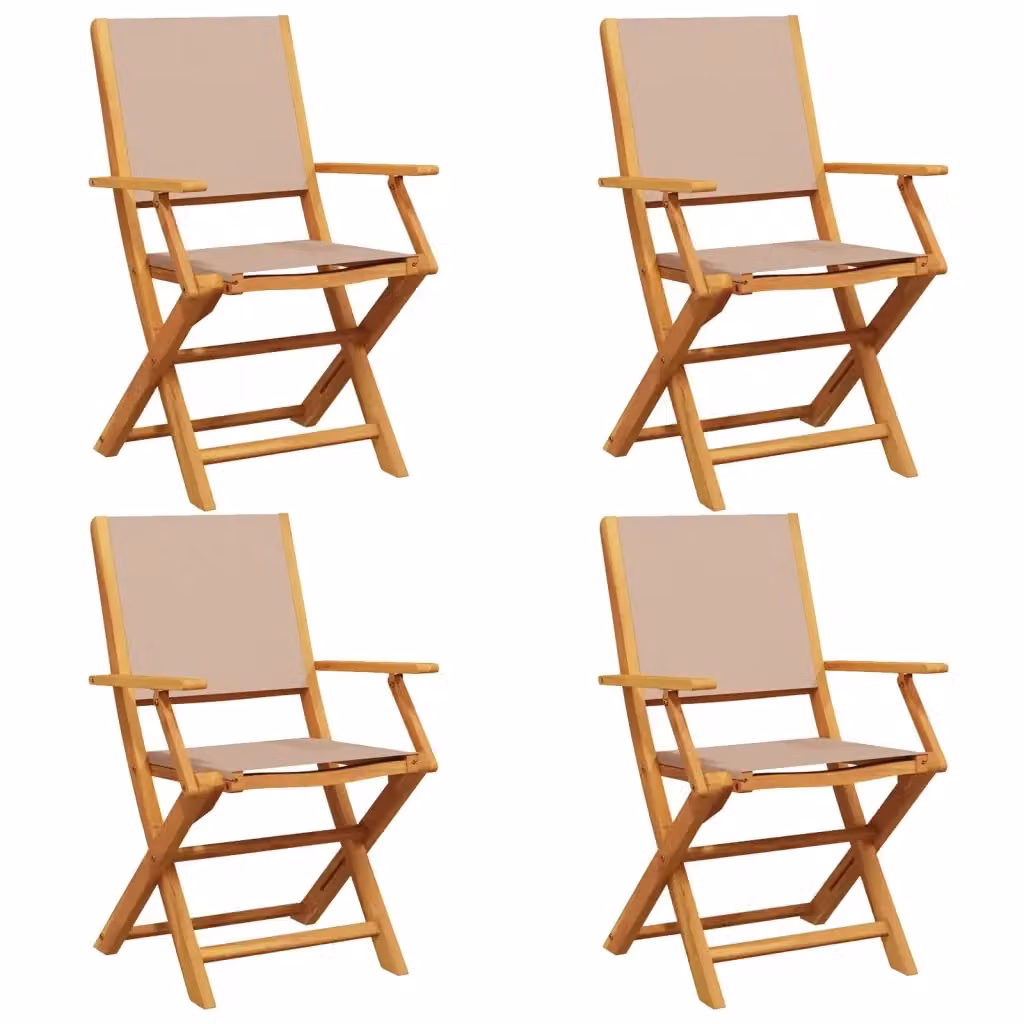 Set di 4 sedie pieghevoli da giardino vidaXL in legno di acacia oliato e tessuto resistente ai raggi UV color beige/grigio con braccioli – 2