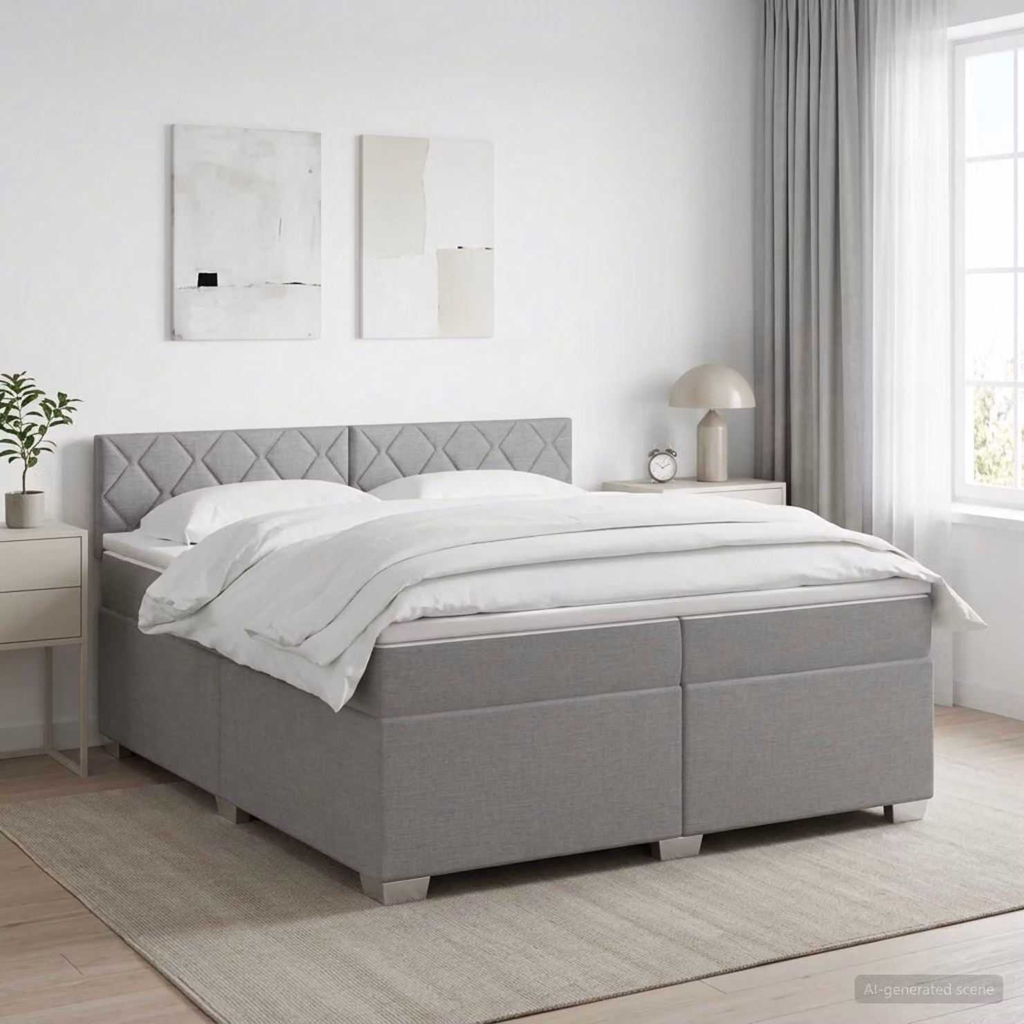 Letto box spring con materasso ibrido vidaXL Grigio Chiaro 200 x 200 cm
