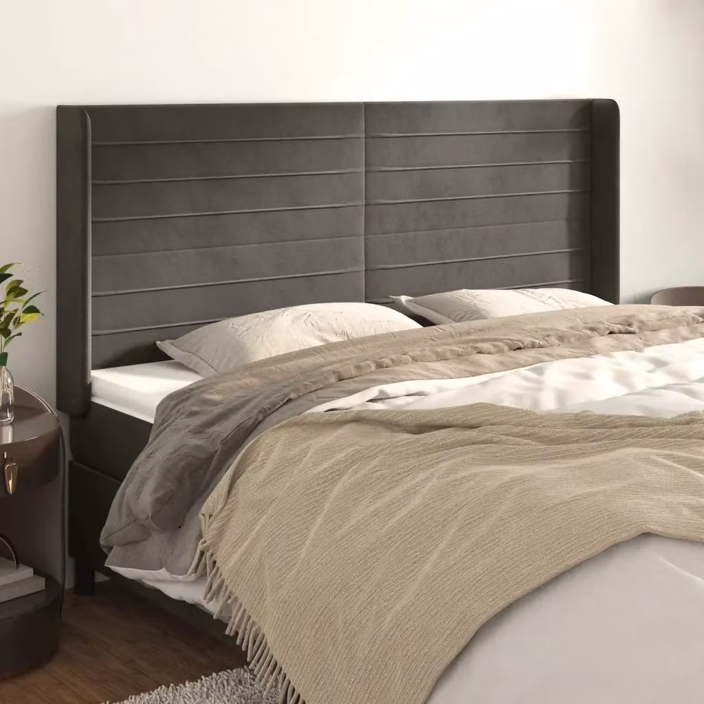 Testiera ad orecchio in velluto grigio scuro L: 183 cm, P: 16 cm, H: 118/128 cm – 2
