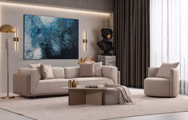 Beige Wohnzimmer Set Helles Sofagarnitur 3+1 Sitzer Neuheit 2tlg.