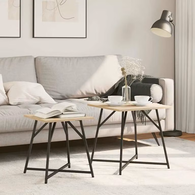 Set di 2 tavolini quadrati vidaXL in stile industriale, colore rovere e nero, L/P/H: 50 x 50 x 50 cm