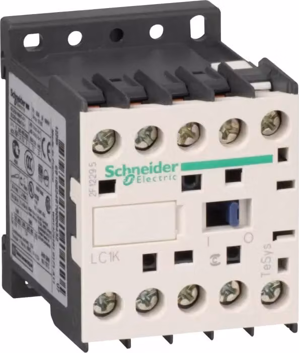 Schneider Electric Contattore LC1K 3 poli, +1 contatto ausiliario, 5,5 kW, 12 A, 400 V AC3, bobina 110 V AC LC1K1201F7