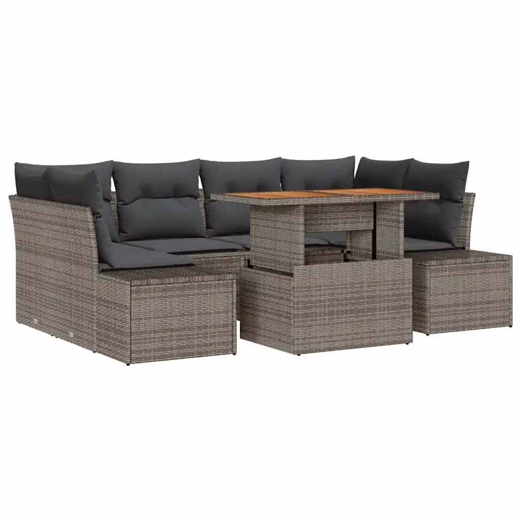 Set da pranzo da giardino moderno vidaXL in rattan e legno di acacia, 7 pezzi, Grigio e Marrone – 2