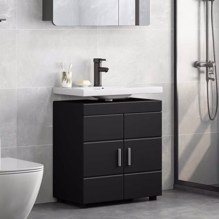 Set di armadi da bagno vidaXL TULUM moderni in legno MDF nero L: 60 cm, P: 34 cm, H: 63 cm